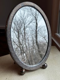 Aged Antique Sterling Silver Oval Framed Mirror