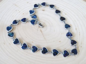 Silver Tone Paua Shell Heart Link Necklace