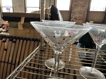 Set Of 4 Martini Glasses With Multi Colored Dots