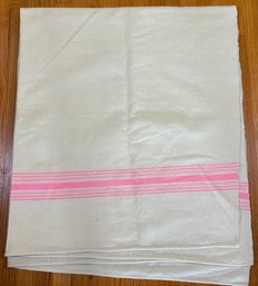 Finely Hand Woven White Wool Blanket With Pink Stripes