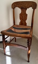 Vintage Tiger Maple Chair With Caned Seat