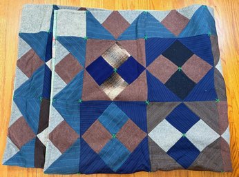 Vintage Wool Suit Lap Quilt With Cotton Floral Backing