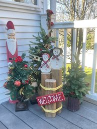 Hand-Carved Wood Holiday Decor & Winter Porch Display