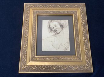 Framed Wall Art Drawing Of A Woman Holding Her Heart