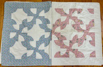 Vintage Hand Stitched Baby Quilts, Pink & Blue (2)