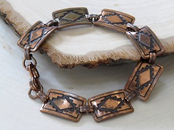 Vintage Native American Stamped Solid Copper Rectangle Concho Link Bracelet
