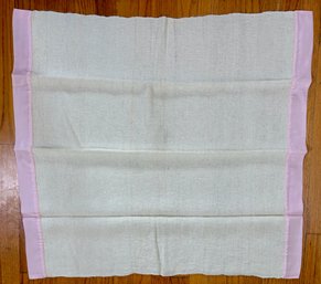 Hand Woven Off White Wool Baby Blanket, Pink Satin Trim
