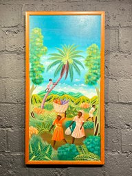 Colorful Haitian Harvest Scene Oil On Canvas By Albert Toussaint