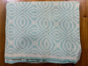 Vintage Teal And White Hand Woven Rag Rug