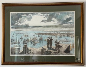 Large Framed Color Print Of NY Harbor