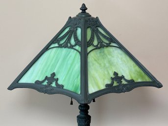 Stunning Edward Miller 'EM & Company' Green Slag Glass Lamp