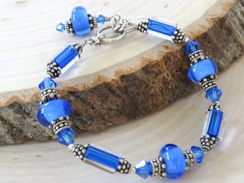 Beautiful Blue Glass Beaded Bracelet By Tina Barry Designs