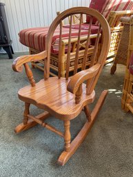 Vintage Tom Seely Solid Oak Childs Slat-Back Rocking Chair