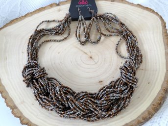 Paparazzi Copper And Gun Metal Seed Bead Necklace And Earring Set