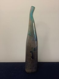 Teal/bown Toned Tall Slender Artistic Glass Vase