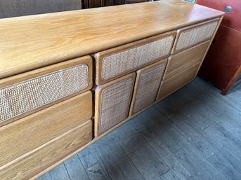 Long Low Oak  Dresser With Wicker Front By Lane
