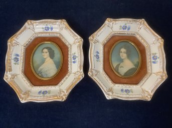 Pair Of 2 - Cameo Creations Portrait Of A Lady In Porcelain Frames