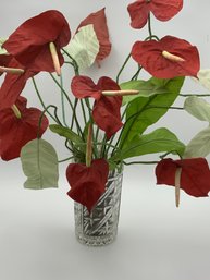 Faux Anthurium In Crystal Vase