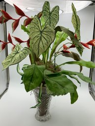 Cut Crystal Vase With Tropical Greenery