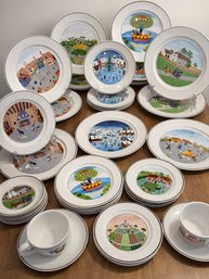 Huge Collection Of Villeroy & Boch 'Design Naif' Porcelain Tableware With Various Folk-art Scenes