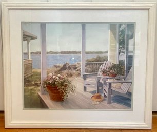 Coastal Porch With Adirondack Chairs Custom Framed Art