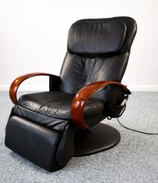 Human Touch Robotic Massage Chair In Black Leather And Polished Cherry Arms