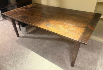 Reclaimed Wood Farmhouse Table, Breadboard Ends & Center Drawer
