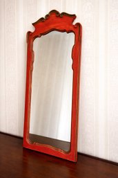 Antique Italian Accent Mirror With Carved Reddish Wood Frame