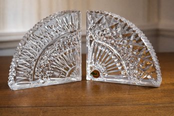 Pair Of Waterford Cut Crystal Quadrant Fan-shaped Bookends (2)