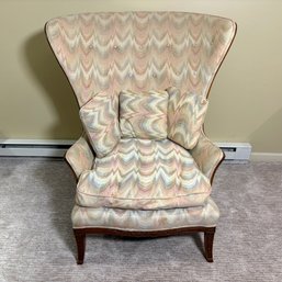 Flamestitch Butterfly Wingback Chair With Throw Pillows
