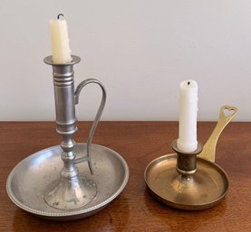 Brass And Pewter Candle Stick Holders