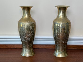 Vintage Etched Brass Vases