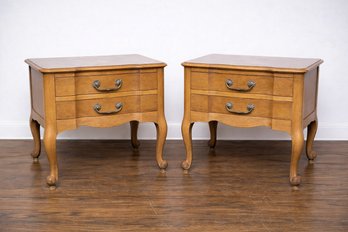 Pair Of Country French 2-drawer End Tables With A Recessed Front And Honey Maple Finish