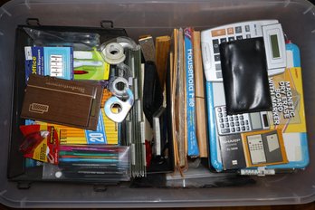 Storage Bin Full Of Assorted Office Supplies
