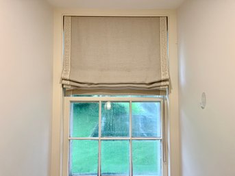 A Custom Linen Waterfall Shade With Greek Key Ribbon Trim - 30 Inches