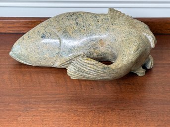 A Large Signed Hand Carved Soapstone Fish Sculpture