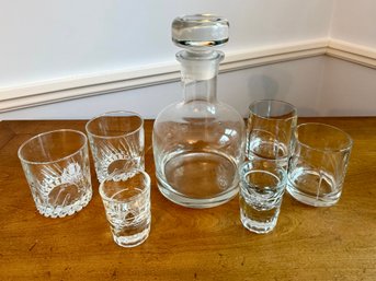Collectable Barware Including A Fabulous Thick Glass Decanter With Shot & Scotch Glasses