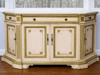 French Provincial Style Painted Sideboard With Fluted Trim And Rosette Accents In Moss Green