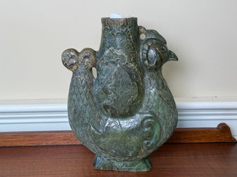 Large Hand-Carved Stone Rooster Candle Holder