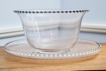 Vintage Beaded Crystal Or Glass Punch Bowl & Complimenting Tray