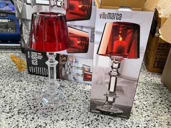 8 New In Box Villa Marca Red Glass Votive Candle Lamps