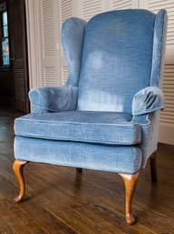 Traditional Wingback Upholstered Chair With Soft Blue Velvet Fabric