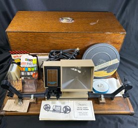 Sears Du-All Eight Film Editor/viewer Model 186.9366 With Wooden Storage Case.