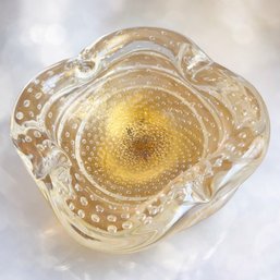 Murano Bubble Art Glass Ashtray With Golden Center Hue