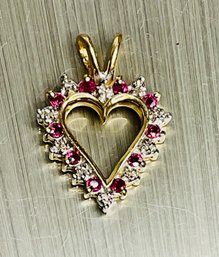 Diamond, Ruby And Gold Heart Pendant
