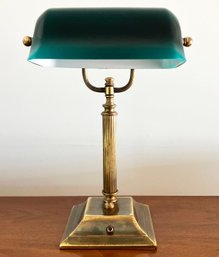 A Vintage Bronze And Green Glass Banker's Lamp