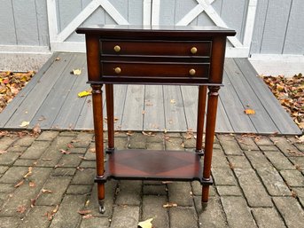 Vintage Cherry End Table On Casters