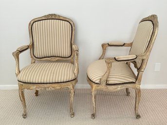 PAIR French Bergere Striped Side Chairs (LOC: F2)