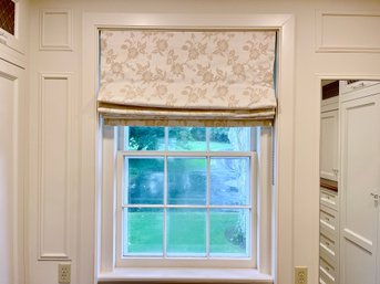 A 40 Inch Custom Waterfall Shade In Attractive Feminine Embroidered Fabric
