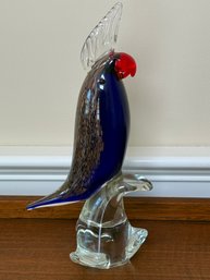 Murano, Cobalt Blue, Gold Aventurine Art Glass Cockatoo Parrot Figure